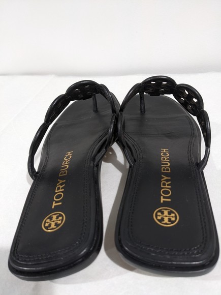 Tory Burch Black Leather Tiny Miller Sandals Size 8M - Picture 5 of 10